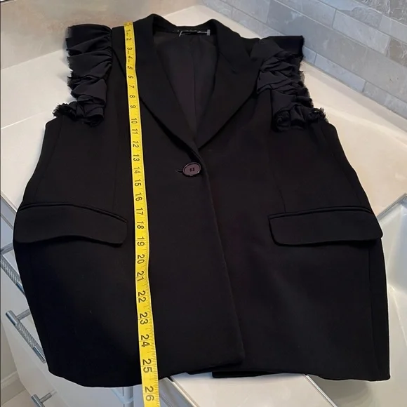 THEORY Black Ruffle Sleeveless Blazer Vest - Picture 9 of 9